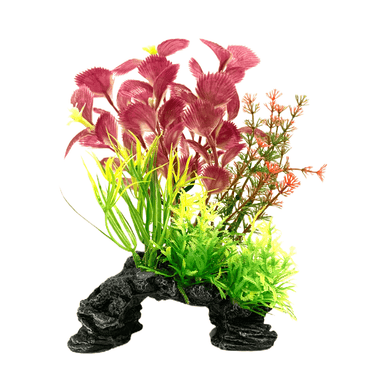 Aquarium Rock Cave Ornament with Plant 18cm (#3)