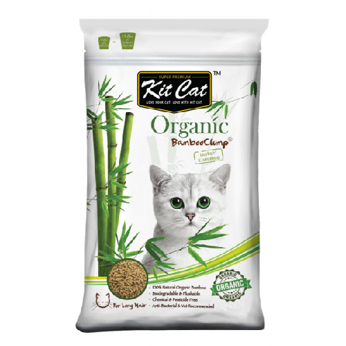 Kit Cat Organic Bamboo Clump cat litter bag with cat and bamboo design