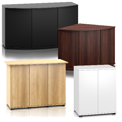 Aquarium furniture stands in black, brown, light wood, and white finishes for fish tanks