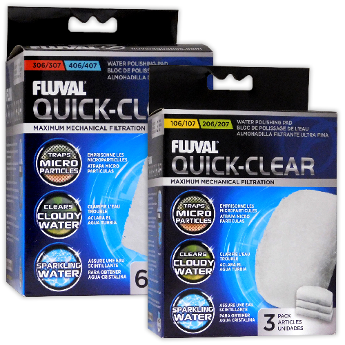 Fluval Quick-Clear water polishing pads for fish tanks, mechanical filtration media packs.