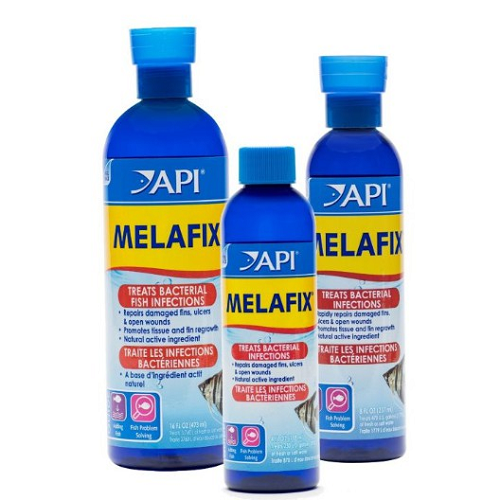 API Melafix fish medication bottles for treating aquarium fish infections