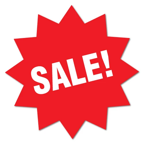 Red starburst with bold white SALE! text, online pet supplies discount promotion