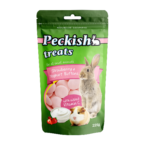Small animal treats strawberry yoghurt buttons for rabbits and guinea pigs, 225g pouch