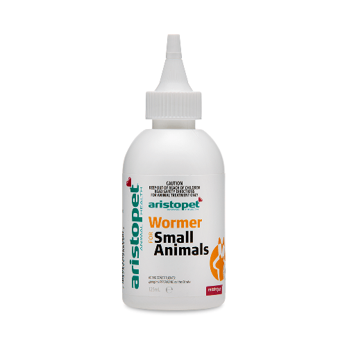 Aristopet Wormer for Small Animals bottle, pet health care product on white background