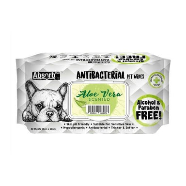 Absorb Plus Antibacterial Pet Wipes - Aloe Vera (80)