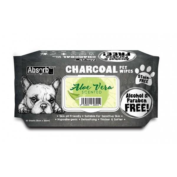 Absorb Plus Charcoal Pet Wipes - Aloe Vera (80)