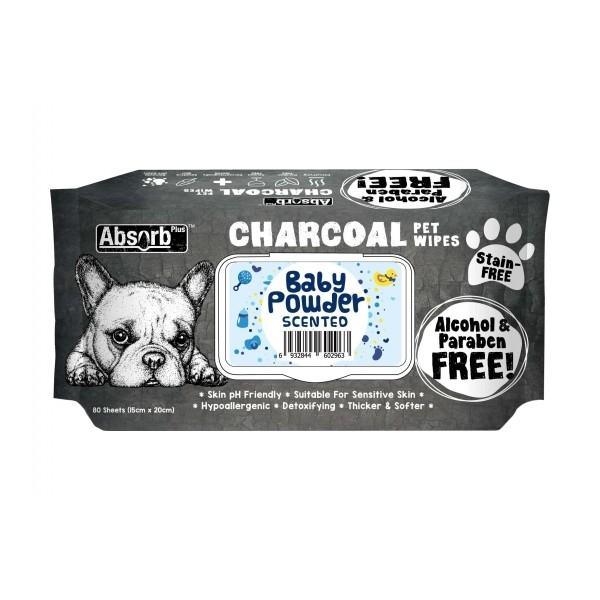 Absorb Plus Charcoal Pet Wipes - Baby Powder (80)