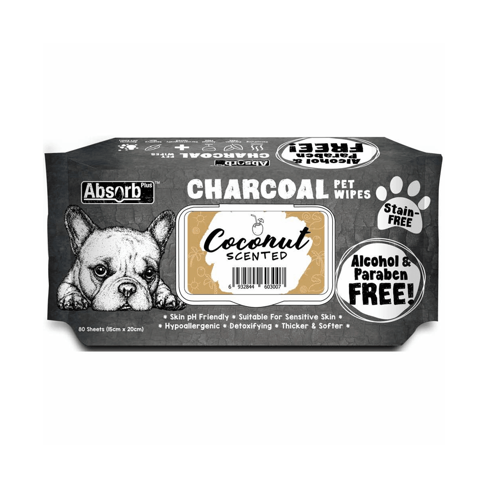 Absorb Plus Charcoal Pet Wipes - Coconut (80)