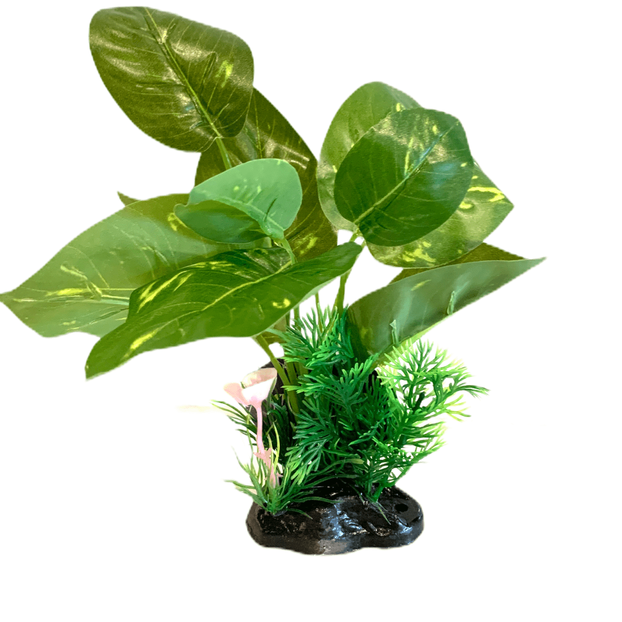 Aquarium Ornament Rock with Large Leaf Plant