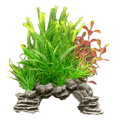 Aquarium Rock Cave Ornament with Plant 18cm (#2)