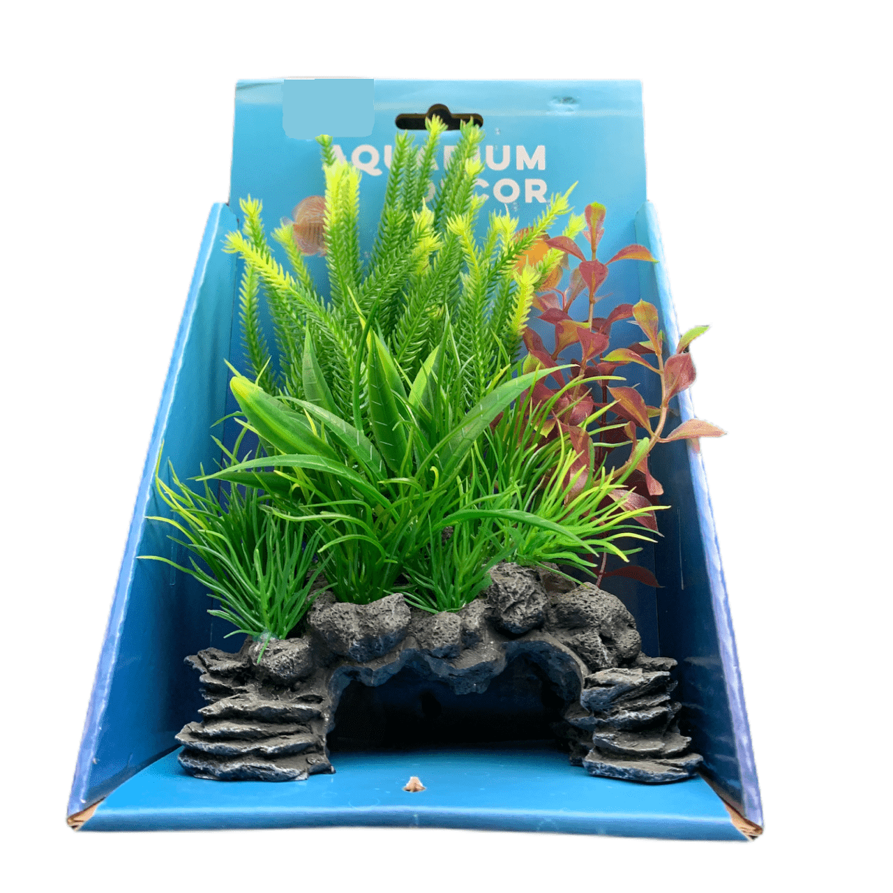 Aquarium Rock Cave Ornament with Plant 18cm (#2)