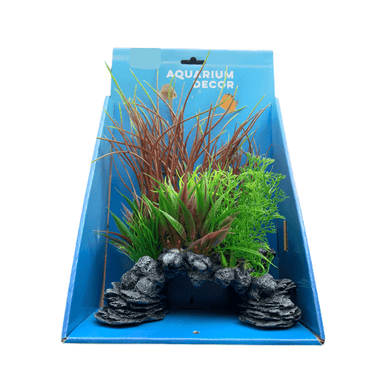 Aquarium Rock Cave Ornament with Plant 26cm (#10)