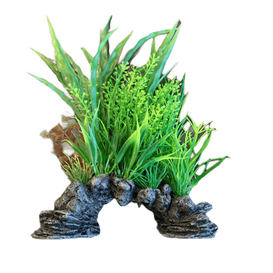 Aquarium Rock Cave Ornament with Plant 26cm (#11)