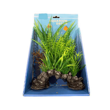 Aquarium Rock Cave Ornament with Plant 26cm (#11)