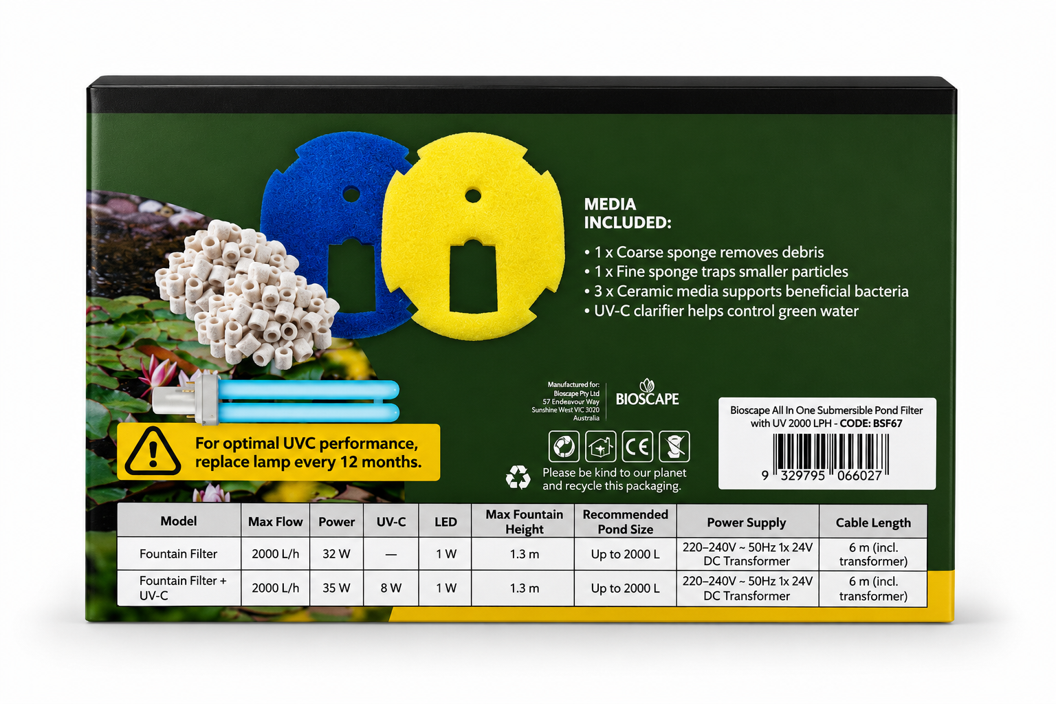 BioScape All in One Submersible Pond Filter 2000LPH