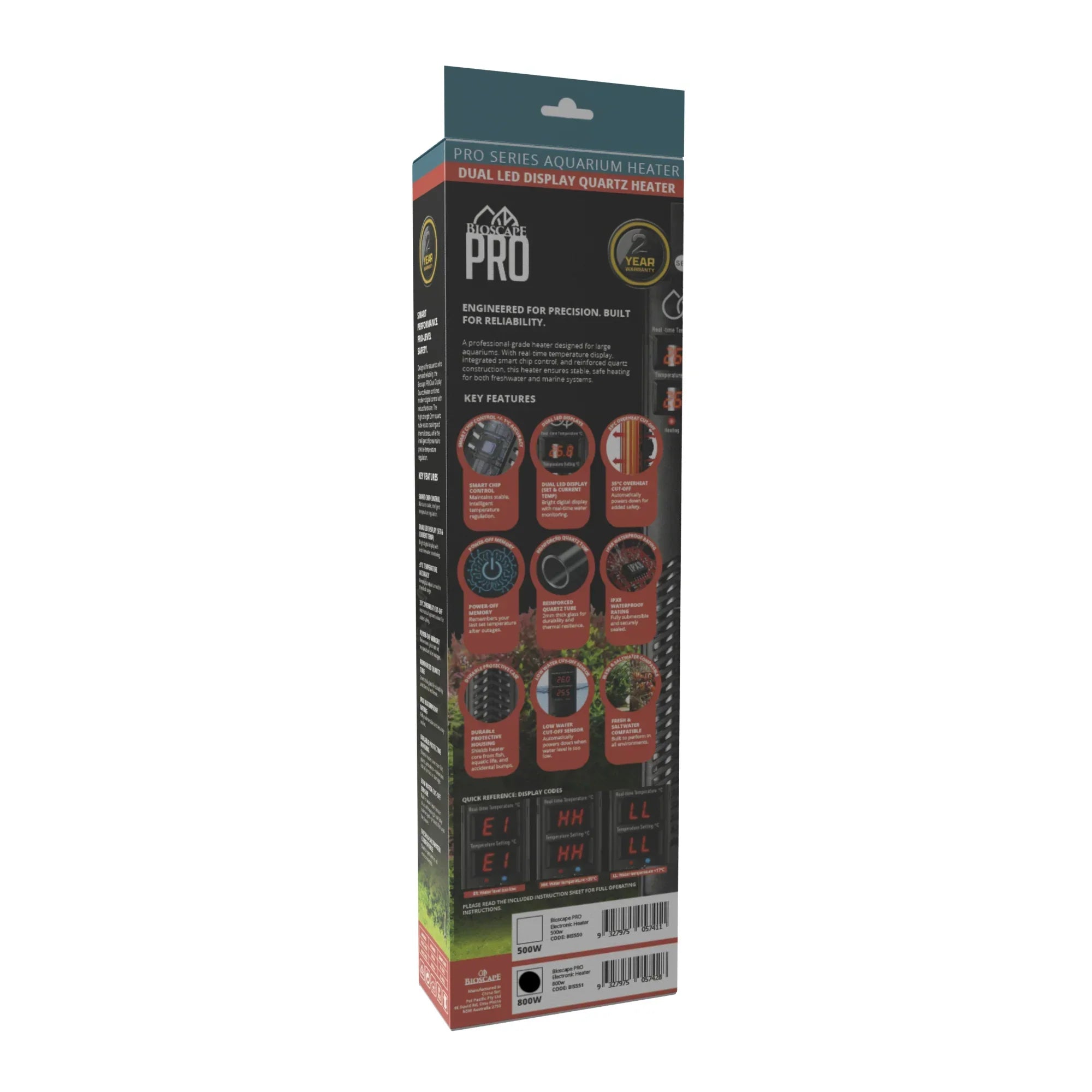 Bioscape Pro 800W Quartz Aquarium Heater – Dual LED & Smart Chip Control