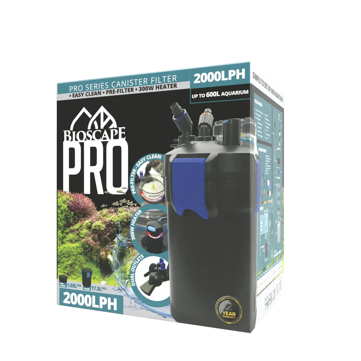 Bioscape PRO Easy Clean Canister Filter with Inbuilt Heater 2000 L/PH