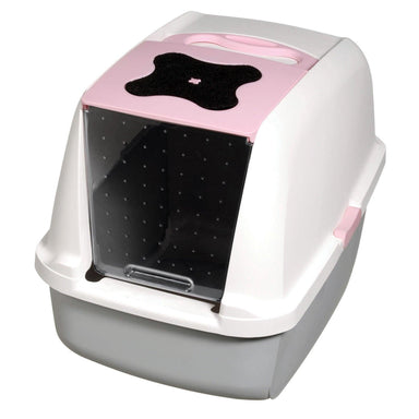 Catit Deluxe Hooded Cat Litter Pan Set - Pink-White