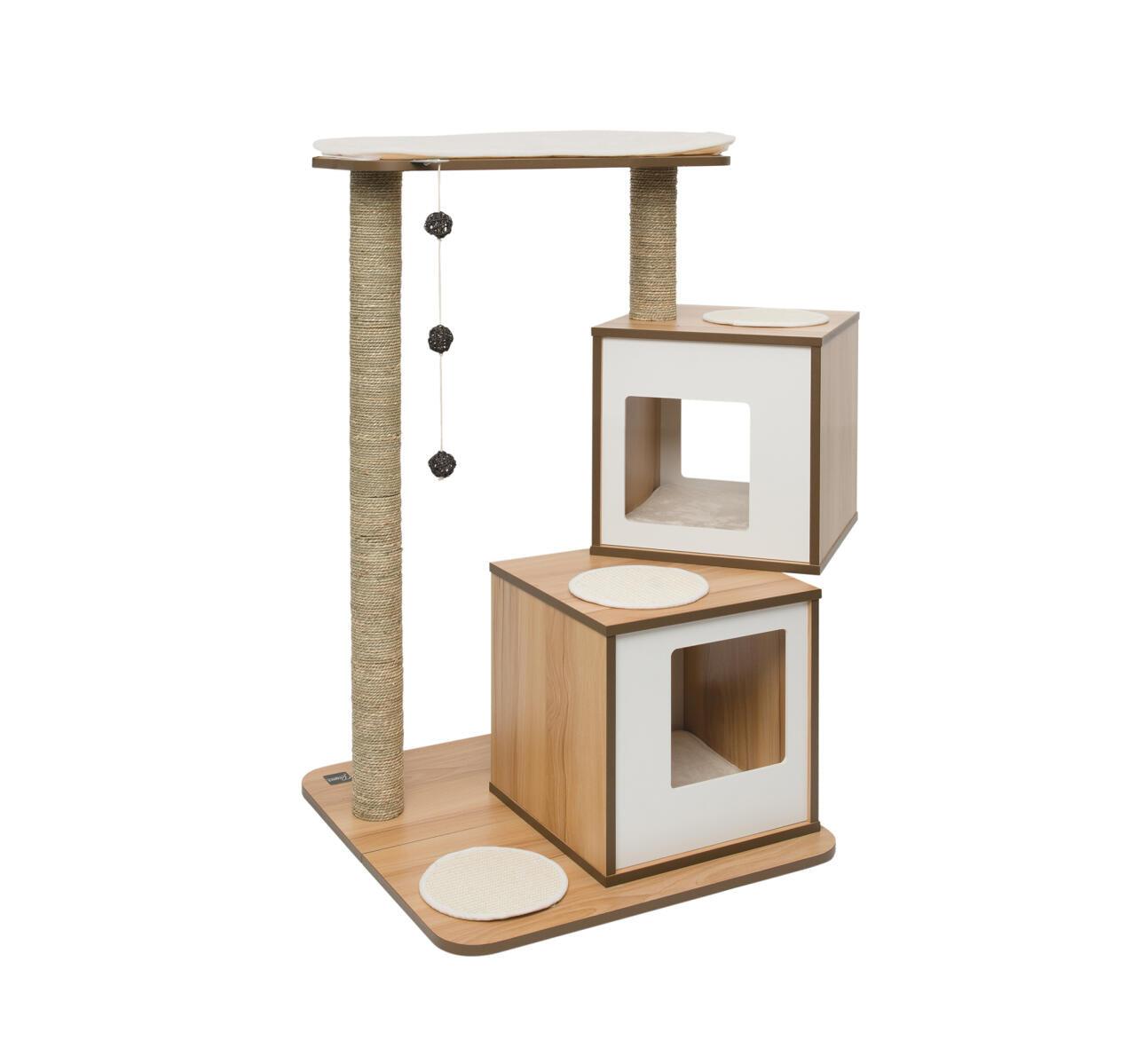 Catit Vesper Double Walnut Cat Twin Home with Platform