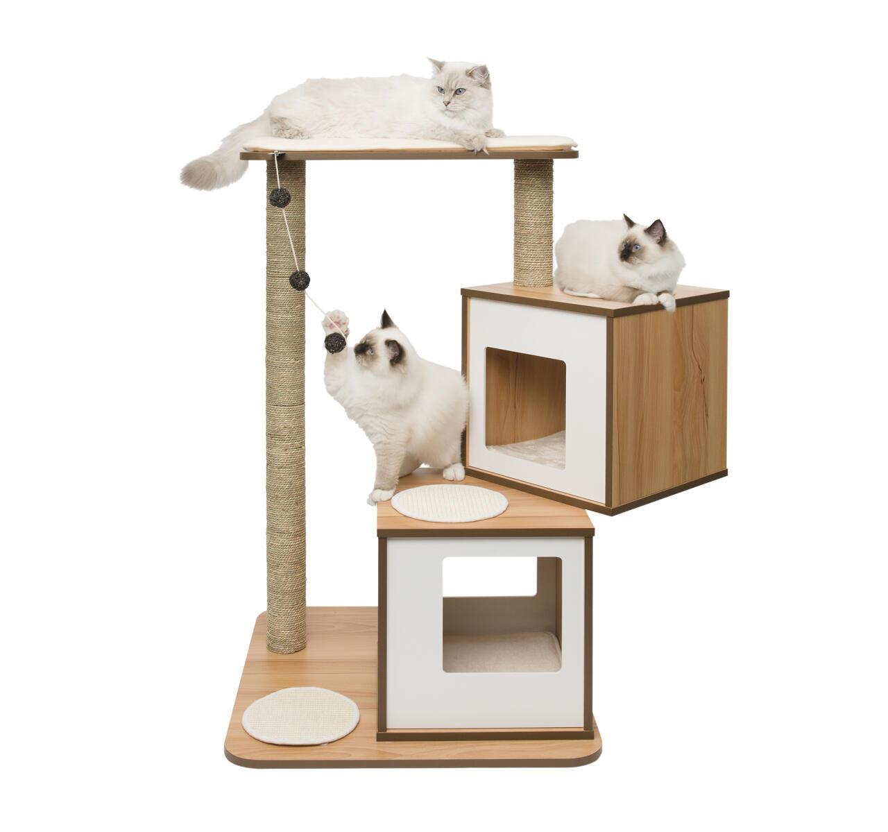 Catit Vesper Double Walnut Cat Twin Home with Platform