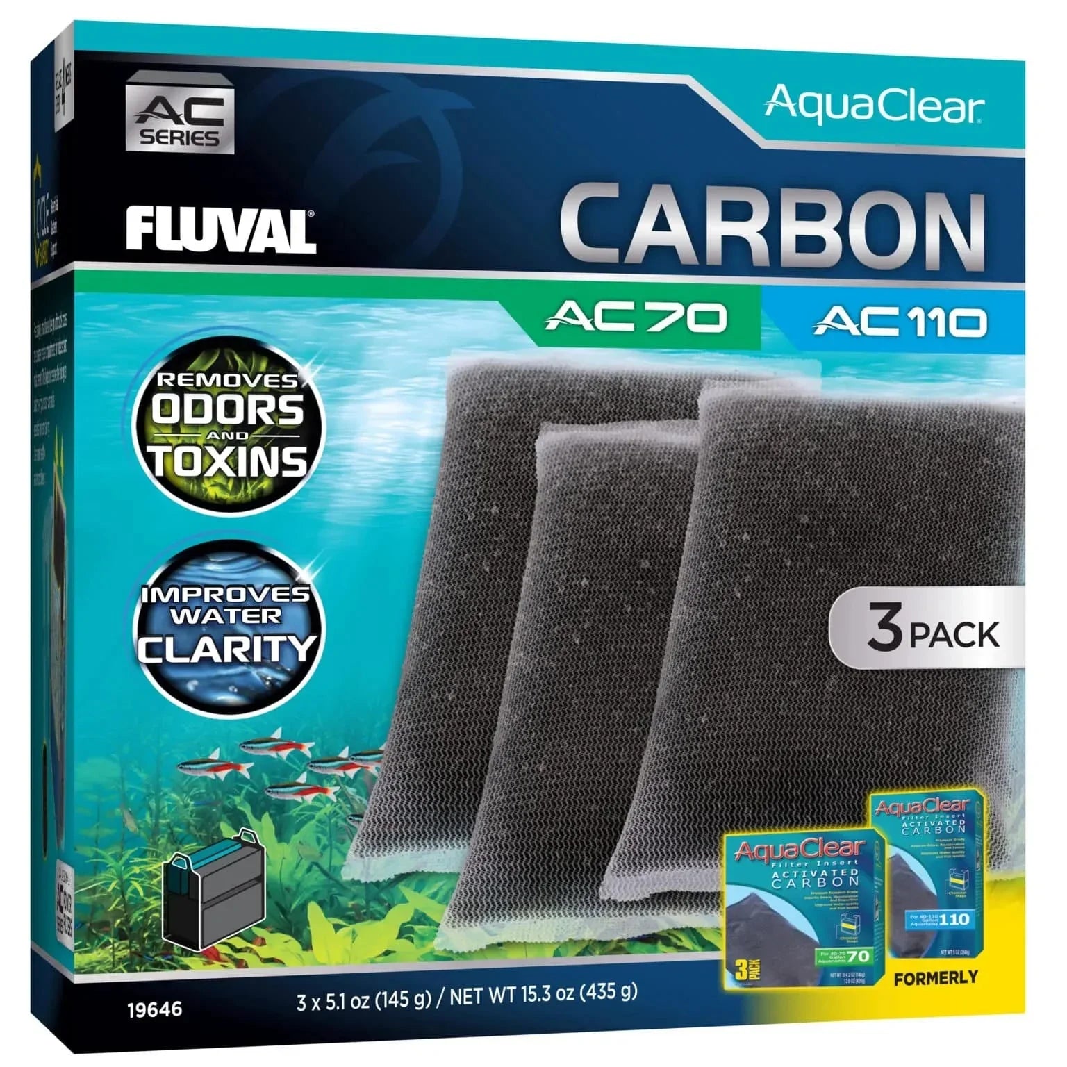 Fluval AquaClear AC70 Filter Carbon 3pk
