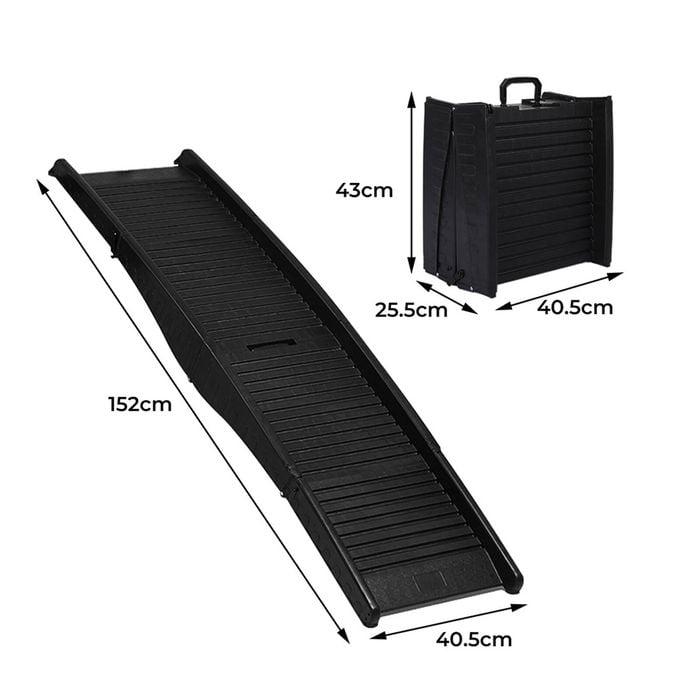 FurKidz Portable Folding Dog Ramp in black with dimensions: 152cm length and 40.5cm width.