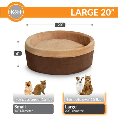 K & H Thermo Kitty Circular Heated Pet Bed Mocha 50cm