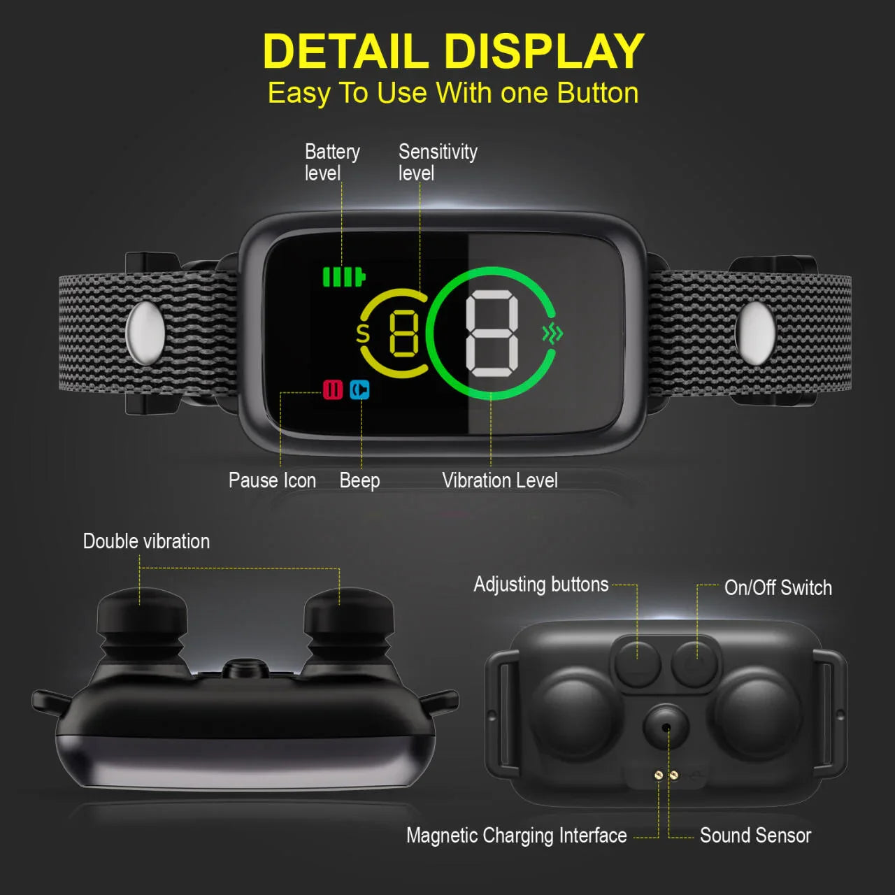 No-Shock Smart Bark Control Collar – Sound & Vibration Training